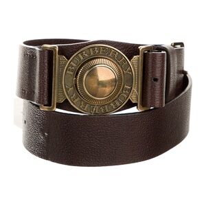 30/75 BURBERRY light Brown Leather Icon LOGO MILITARY CLASP adjustable BELT